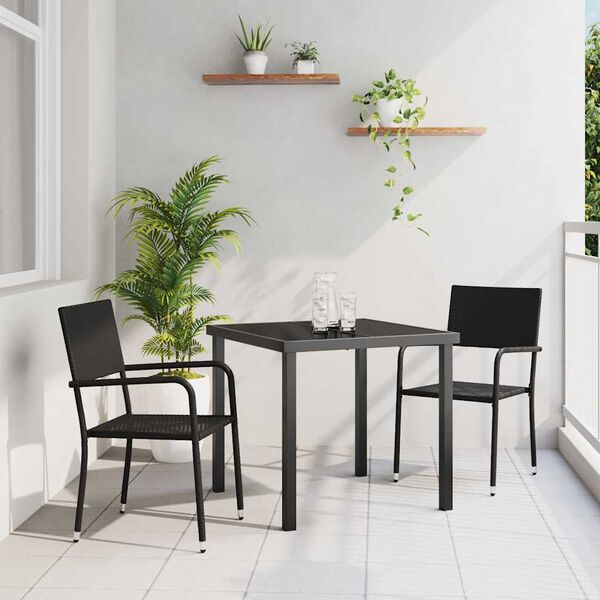 vidaXL Conjunto de Comedor de Jard&iacute;n 3 pcs Negro rat&aacute;n sint&eacute;tico
