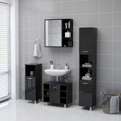 vidaXL Armario espejo baño contrachapada negro brillo 62,5x20,5x64 cm
