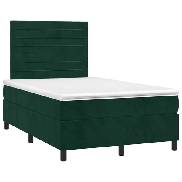 vidaXL Cama box spring colch&oacute;n y LED terciopelo verde oscuro 120x190cm