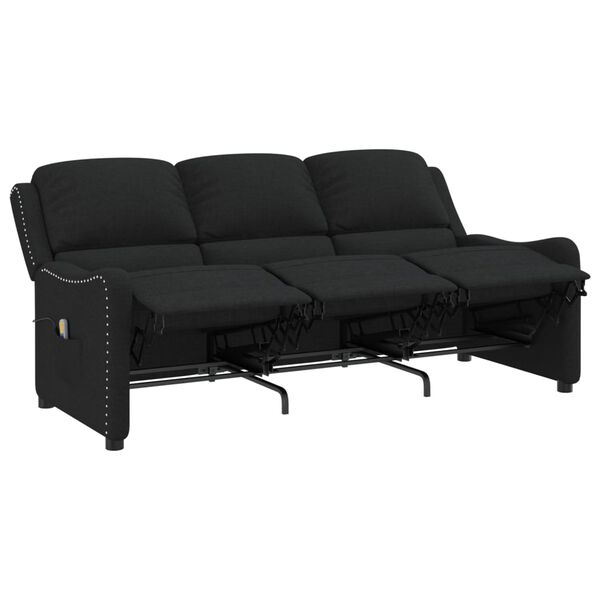 vidaXL Sillón reclinable de masaje de 3 plazas tela negro