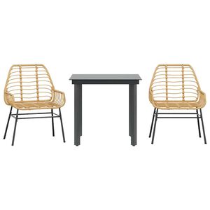 vidaXL Juego de comedor jard&iacute;n 3 piezas rat&aacute;n sint&eacute;tico vidrio marr&oacute;n