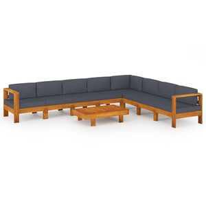 vidaXL Muebles de jard&iacute;n 9 pzas con cojines madera acacia gris oscuro