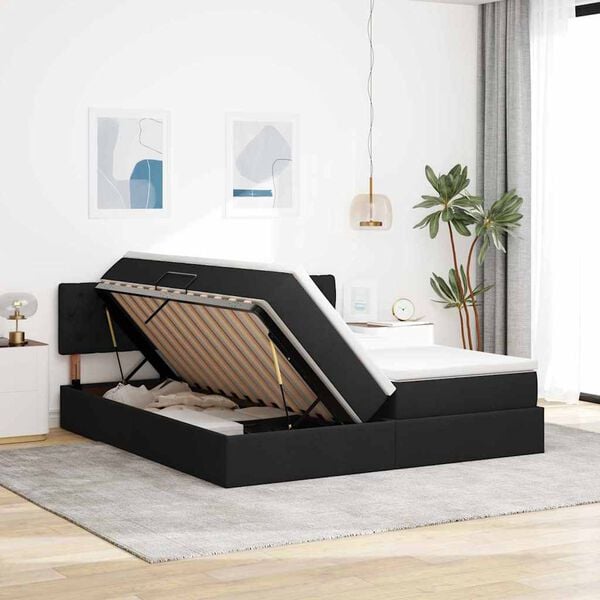 vidaXL Cama con almacenamiento Negro 200 x 200 cm Cuero sint&eacute;tico