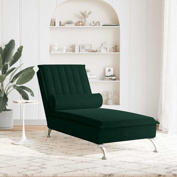 vidaXL Sof&aacute; div&aacute;n de masaje con coj&iacute;n de terciopelo gris oscuro