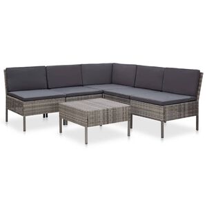 vidaXL Set de muebles de jard&iacute;n 6 pzas y cojines rat&aacute;n sint&eacute;tico gris