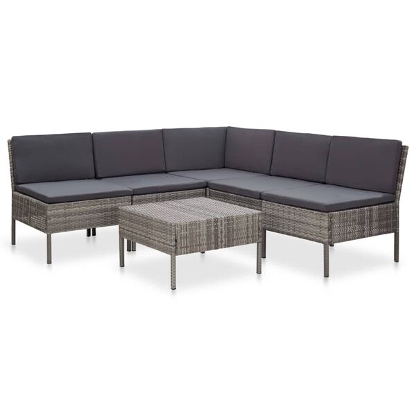 vidaXL Set de muebles de jardín 6 pzas y cojines ratán sintético gris