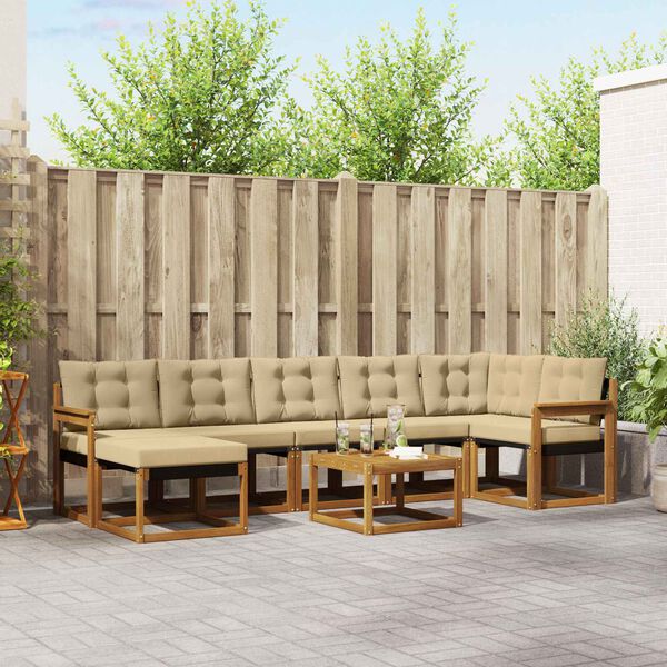 vidaXL Conjunto de sof&aacute;s de exterior con coj&iacute;n 8 pcs Natural y Beige
