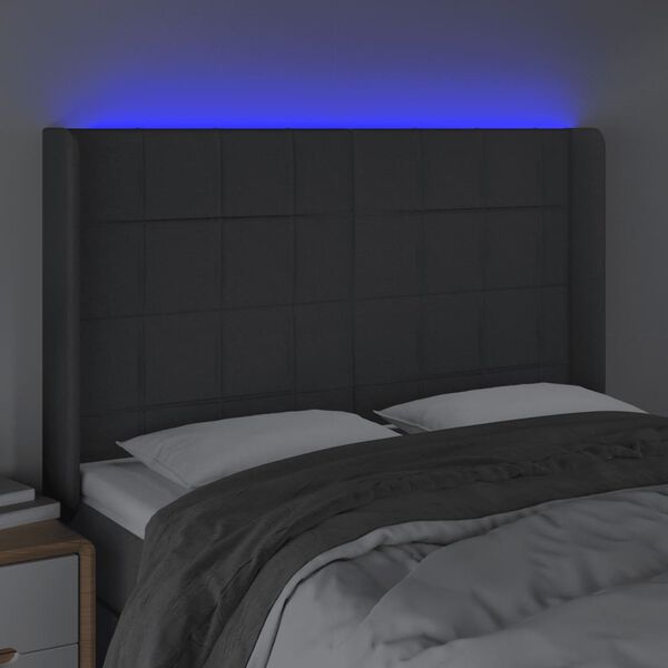 vidaXL Cabecero con LED de tela gris oscuro 147x16x118/128 cm