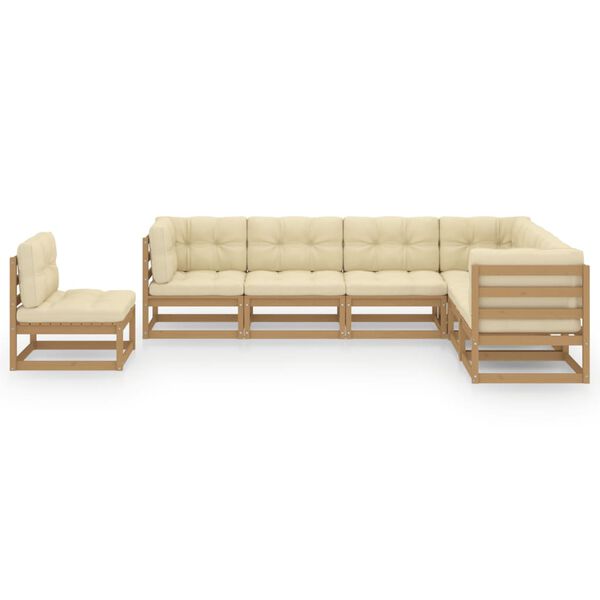 vidaXL Set de muebles de jard&iacute;n 7 pzs cojines madera pino marr&oacute;n miel