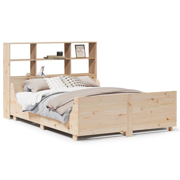vidaXL Cama con estanter&iacute;a sin colch&oacute;n madera maciza 120x190 cm