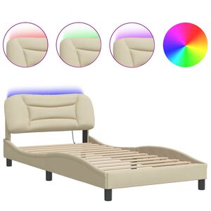 vidaXL Estructura de cama con LED sin colch&oacute;n Hvar tela crema 100x200 cm