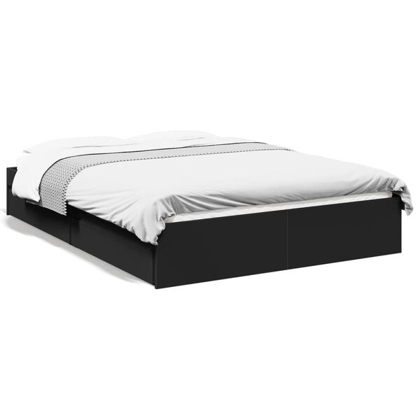 vidaXL Cama con cajones madera de ingenier&iacute;a negro 140x190 cm