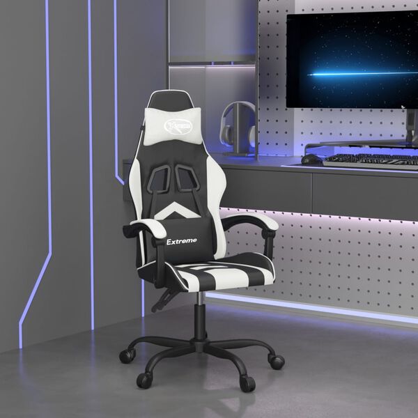 vidaXL Silla gaming giratoria cuero sint&eacute;tico negro y blanco