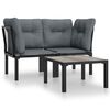 vidaXL Juego de muebles jard&iacute;n 3 pzas rat&aacute;n sint&eacute;tico negro y gris