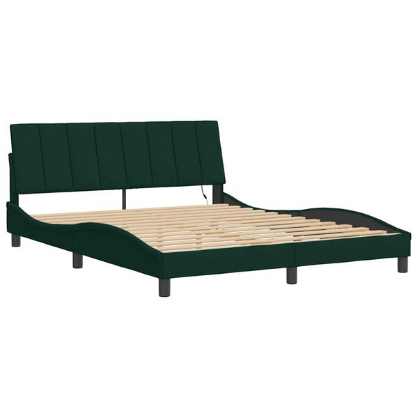 vidaXL Estructura de cama con LED sin colch&oacute;n Hanko terciopelo verde oscuro 160x200cm