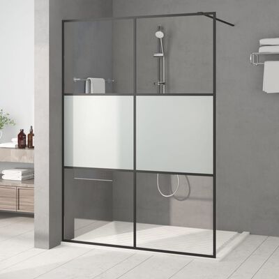 vidaXL Mampara de ducha vidrio ESG semiesmerilado negro 140x195 cm
