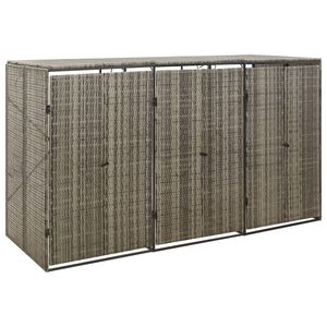 vidaXL Cobertizo 3 contenedores de basura rat&aacute;n PE gris 207x80x117 cm