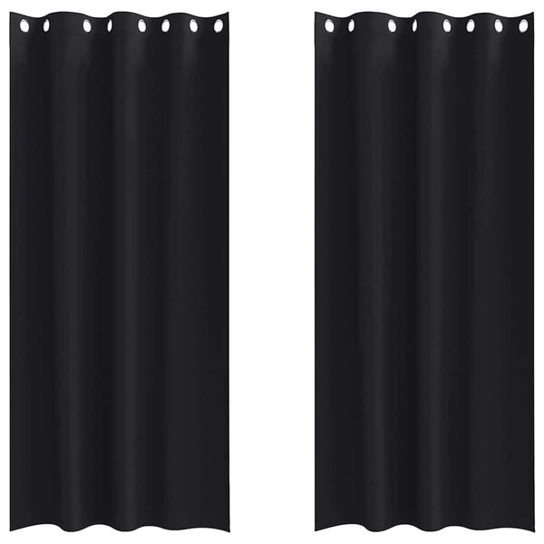 vidaXL Cortinas Opacas con Anillas 2 pcs Negro 260 x 140 cm Poli&eacute;ster