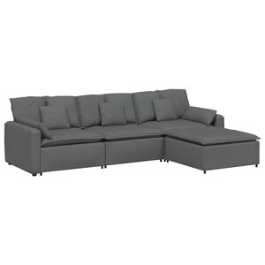 vidaXL Sof&aacute; modular con reposapi&eacute;s y cojines, color gris oscuro