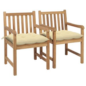 vidaXL Sillas de jard&iacute;n 2 uds madera de teca con cojines blanco crema