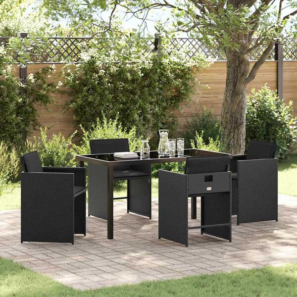 vidaXL Conjunto de Comedor de Jard&iacute;n 5 pcs Negro rat&aacute;n sint&eacute;tico