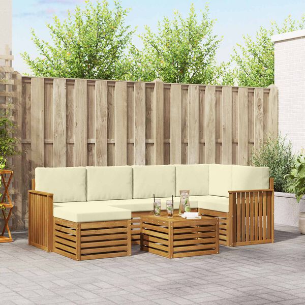 vidaXL Juegos de sof&aacute;s 7 pcs Natural y Crema Madera de Acacia S&oacute;lida
