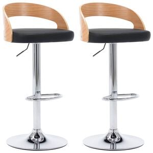 vidaXL Taburetes de cocina 2 uds piel sint&eacute;tica y madera curvada negro