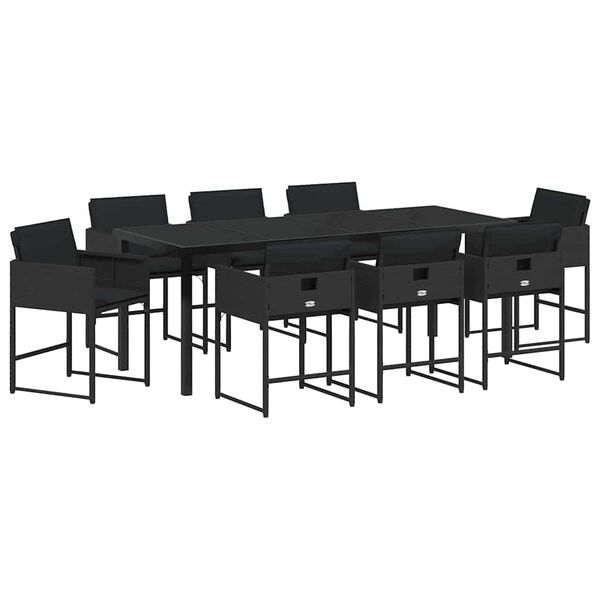 vidaXL Conjunto de Comedor de Jard&iacute;n 9 pcs Negro rat&aacute;n sint&eacute;tico