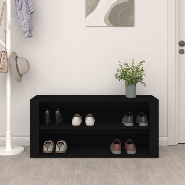 vidaXL Mueble zapatero de madera contrachapada negro 100x35x45 cm