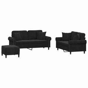 vidaXL Juego de sof&aacute;s con cojines 3 piezas terciopelo negro