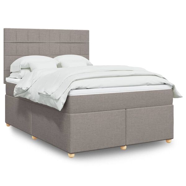 vidaXL Cama box spring con colch&oacute;n tela gris taupe 140x190 cm