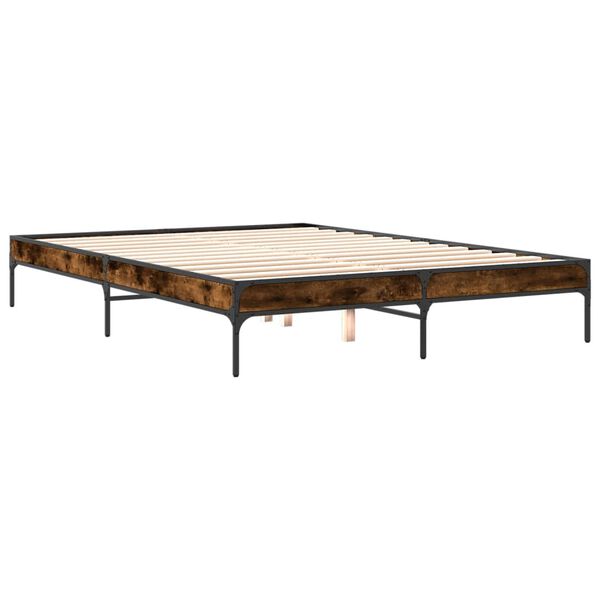vidaXL Estructura cama madera ingenier&iacute;a metal roble ahumado 150x200cm
