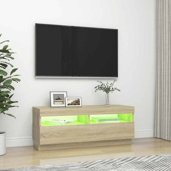 vidaXL Mueble de TV con luces LED roble Sonoma 100x35x40 cm