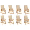 vidaXL Sillas de jardín reclinables con cojines 8 uds teca maciza