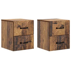 vidaXL Mesita de Noche de Pared con caj&oacute;n 2 pcs Madera envejecida