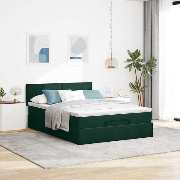 vidaXL Estructura cama otomana colch&oacute;n terciopelo verde oscuro