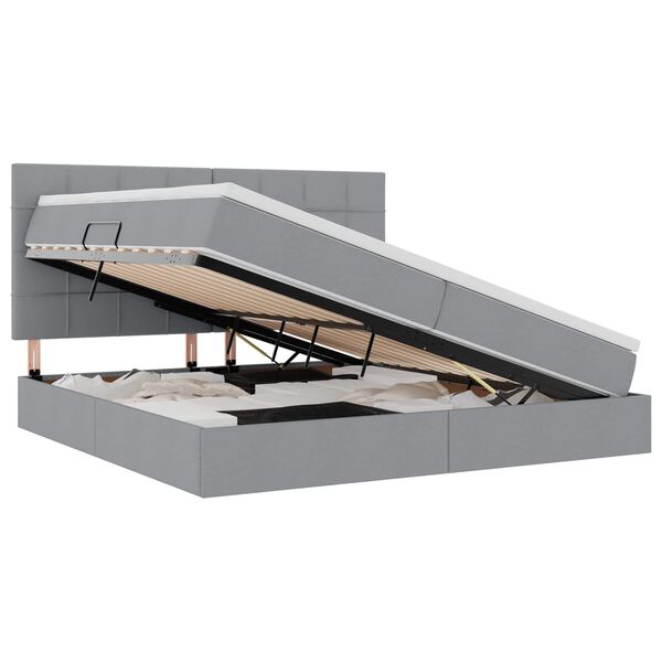 vidaXL Cama con almacenamiento y LED Gris Claro 200 x 200 cm Poli&eacute;ster