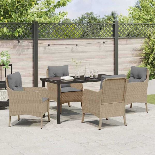 vidaXL Conjunto de Comedor de Jard&iacute;n 5 pcs Beige rat&aacute;n sint&eacute;tico