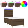 vidaXL Cama box spring colch&oacute;n y luces LED tela marr&oacute;n oscuro 90x190cm