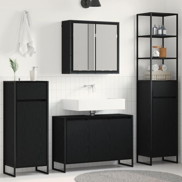 vidaXL Juego de muebles de ba&ntilde;o Roble Negro Madera de ingenier&iacute;a