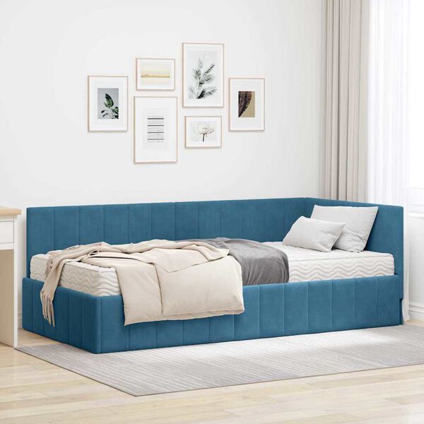 vidaXL Estructura de Cama Esquina con Colchón 2 pcs Azul Terciopelo