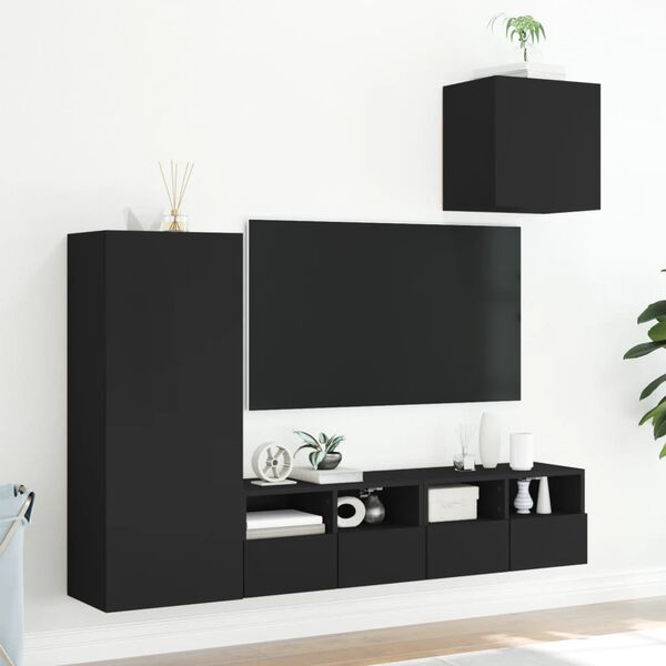 vidaXL Muebles de TV de pared 4 piezas madera de ingenier&iacute;a negro
