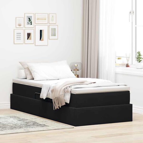 vidaXL Cama con almacenamiento y colch&oacute;n Negro 100 x 200 cm Terciopelo