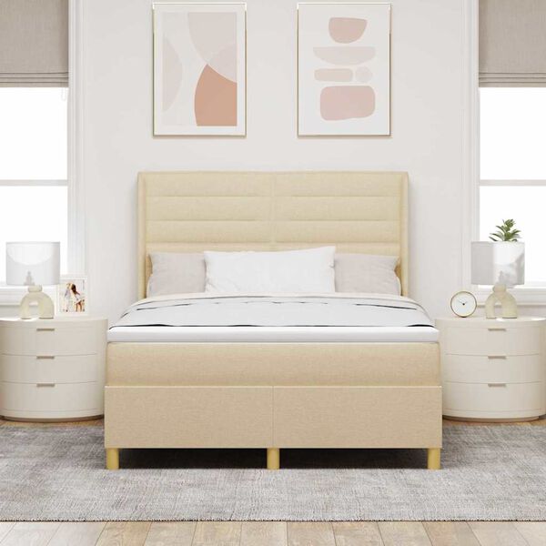 vidaXL Cama tipo Box Spring con colch&oacute;n Crema 140 x 190 cm tela