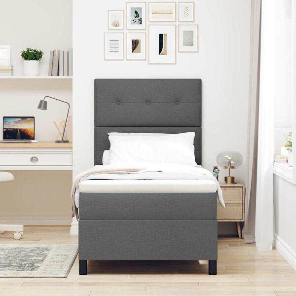 vidaXL Cama tipo Box Spring con colch&oacute;n Gris oscuro 80 x 200 cm tela