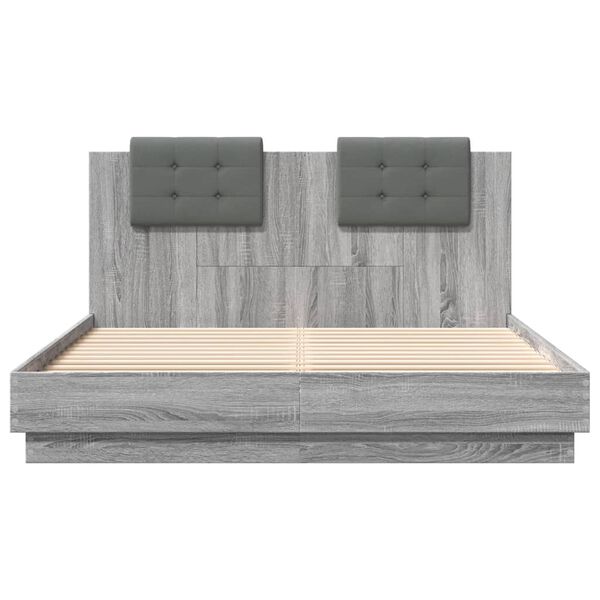 vidaXL Cama con cabecero madera de ingenier&iacute;a gris Sonoma 140x200 cm
