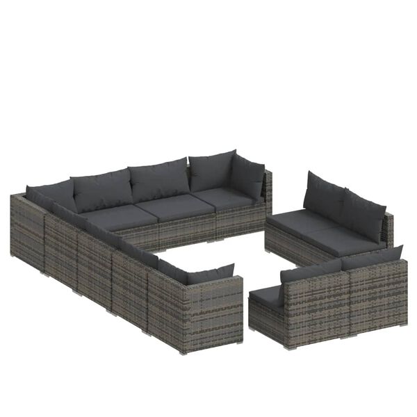 vidaXL Set de muebles de jard&iacute;n 12 pzas cojines rat&aacute;n sint&eacute;tico gris