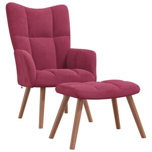 vidaXL Sill&oacute;n de relax con taburete terciopelo rojo tinto