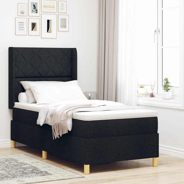 vidaXL Cama tipo Box Spring con colch&oacute;n Negro 140 x 190 cm tela