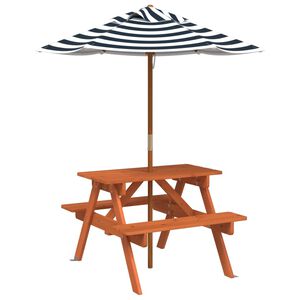 vidaXL Mesa de picnic para 4 ni&ntilde;os agujero para sombrilla madera abeto